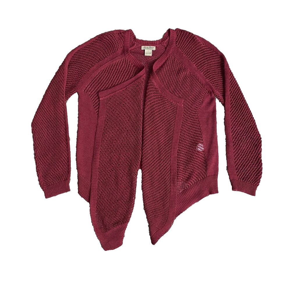 Lucky Brand Womens Large Cardigan Open Knit Red Bohemian Boho Chic Whimisgoth